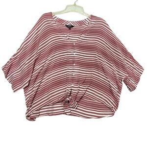 Express Boho Top Women's L Red White Stripe Tie Front V Neck Feminine Minimalist